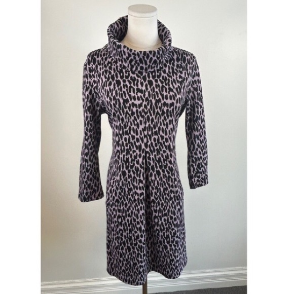 Tyler Boe Kim Cowl Thistle Grey Animal Print Leopard Dress 3/4 Sleeve Sz M - Picture 3 of 6